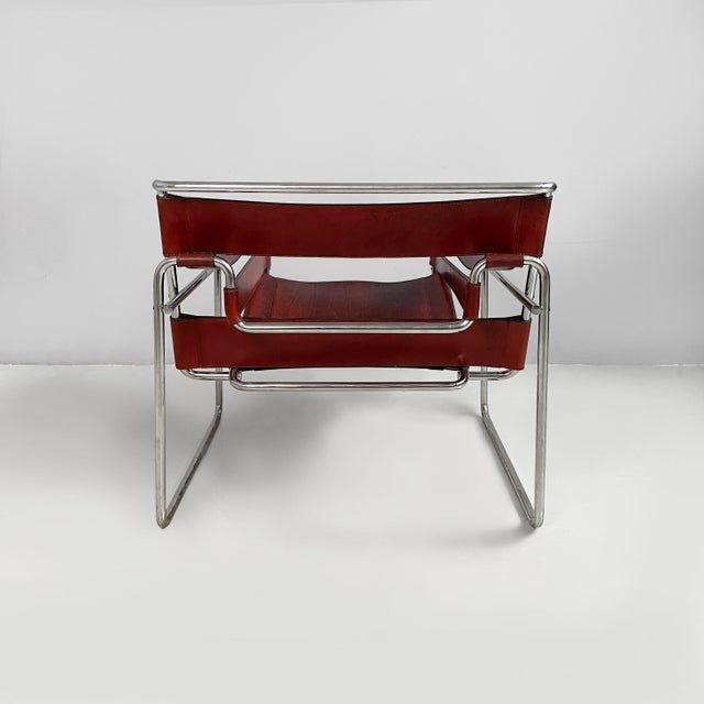 1960s Italian Modern Burgundy Leather Wassily Armchair by Marcel Breuer for Gavina, 1960s For Sale - Image 5 of 18