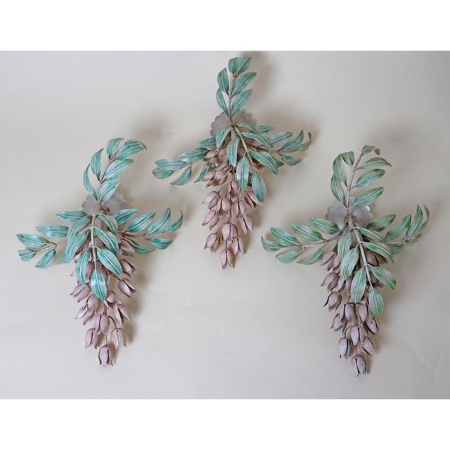 Hand-Painted Wisteria Flower Wall Lamps by Hans Kögl, 1970s, Set of 3 For Sale - Image 9 of 14