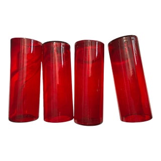 Mid 20th Century M Era Hand-Blown Barware Ruby Red Glass Highball.Set of 4 For Sale
