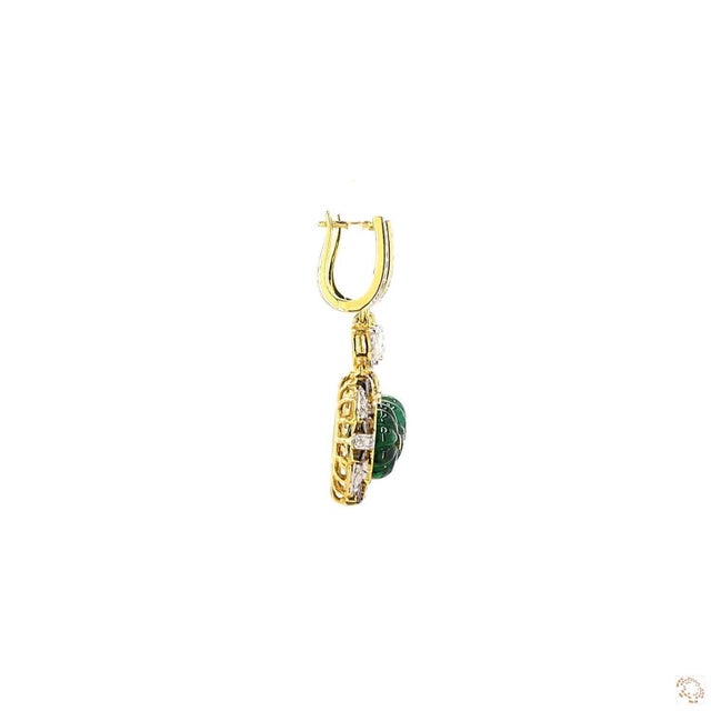 Metal 0.32 Carat Rose Cut Diamond Emerald Ruby Gold Earrings, Pair For Sale - Image 7 of 9