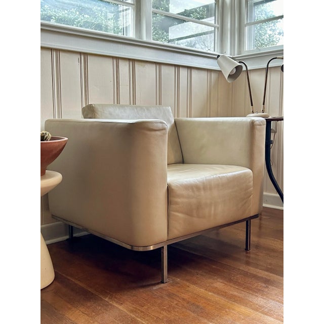 Leather Cube Chair Attributed to Geiger Furniture Itl For Sale In Charlotte - Image 6 of 8