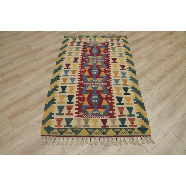 1970s Boho Style Turkish Vintage Geometric Design Handmade Oushak Kilim Rug For Sale - Image 13 of 13