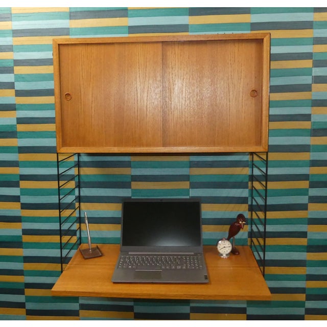 Mid-Century Modern Mid-Century Modern Teak String Shelving Unit with Wall Cabinet, Desk Shelf and Black Ladders by Kajsa & Nils Nisse Strinning for String, Sweden, 1960s For Sale - Image 3 of 12