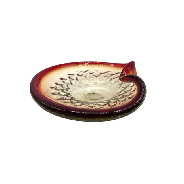 Mid 20th Century Italian Murano Art Glass Folded Edge Bowl W/ Ruby Rim For Sale - Image 9 of 10