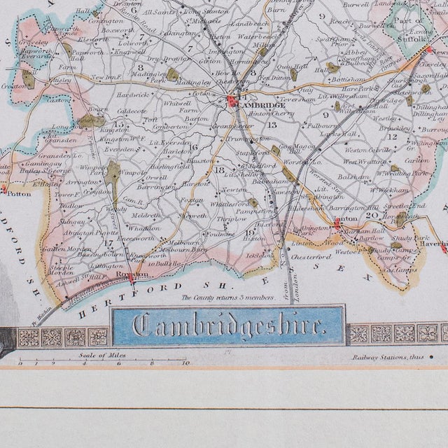 1990s Vintage Cambridgeshire County Map, English, Framed, After Thomas Moule, Revival For Sale - Image 5 of 12