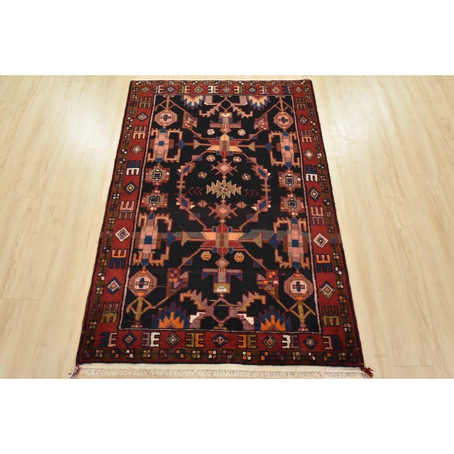 Cabin Zanjan Rug 3’11” X 5’8” Blue Wool Vintage Tribal Hand-Knotted Oriental Carpet For Sale - Image 3 of 13