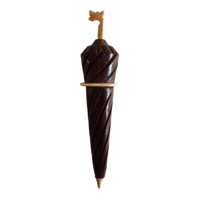 Antique 19th-Century French Parasol Treen Carved Rosewood Needle Case For Sale