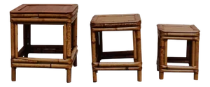 Vintage Italian Rattan and Bamboo Tables, 1960s, Set of 3