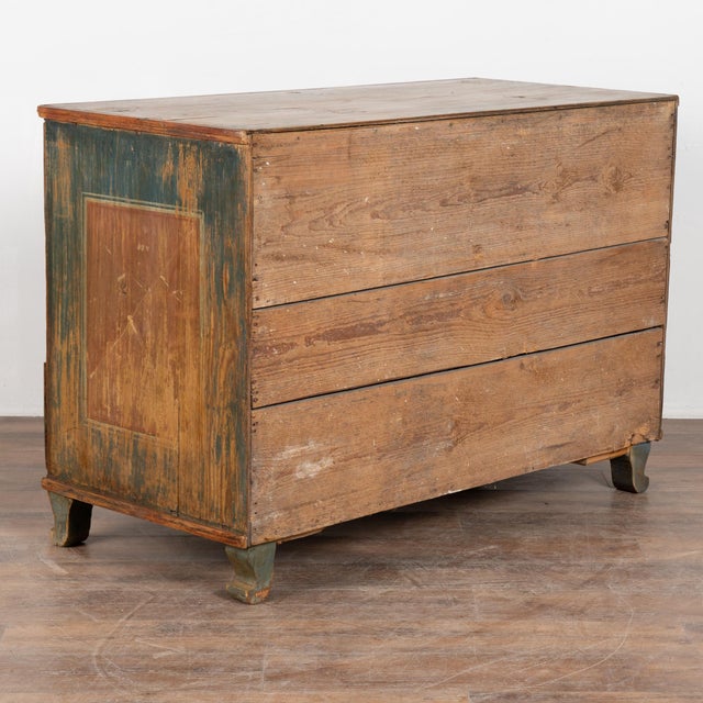 19th-Century Original Hand-Painted Pine Chest of Three Drawers For Sale - Image 14 of 14