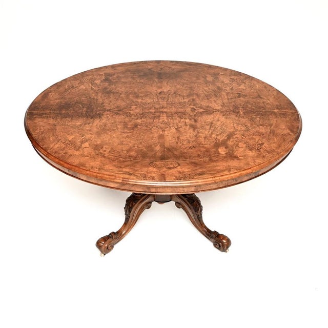 Antique Victorian Inlaid Burr Walnut Loo Table, 1860 For Sale - Image 3 of 11
