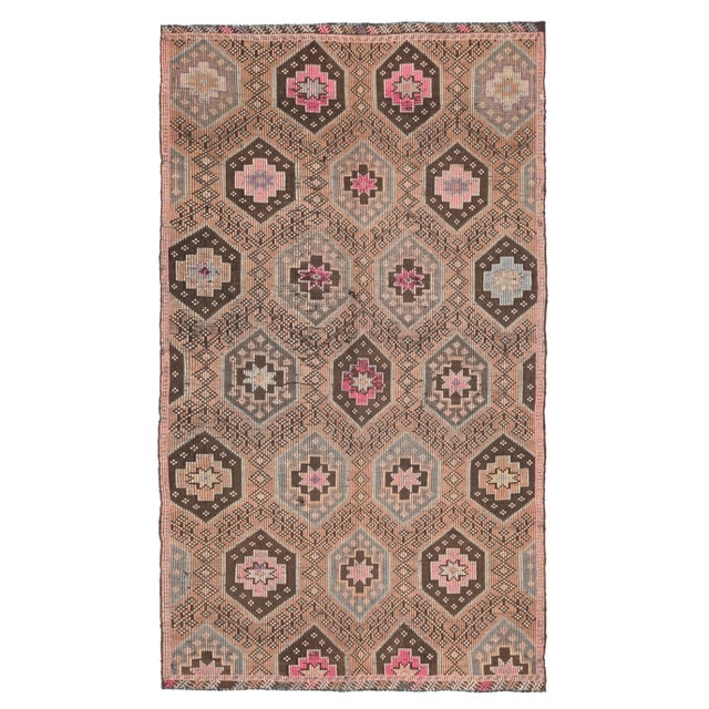 1970s Vintage Turkish Hand-Knotted Wool Cotton Brown Area Rug For Sale - Image 12 of 12