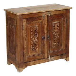 Two-Door Nightstand Made From Antique Indian Teakwood Architectural Elements For Sale