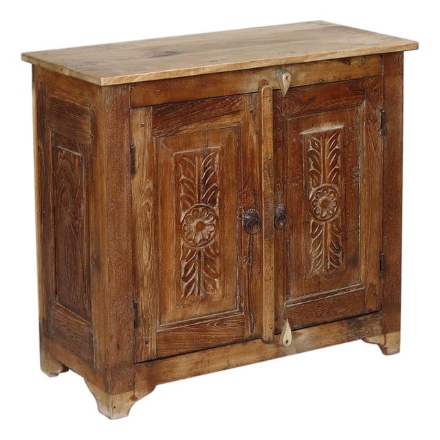Two-Door Nightstand Made From Antique Indian Teakwood Architectural Elements For Sale
