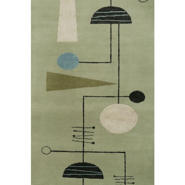 Midcentury Modern Runner in Green, Blue, White & Black Geometric Patterns For Sale In New York - Image 6 of 7