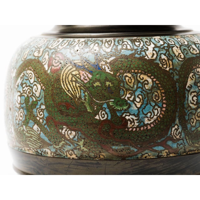 Early 20th Century Bronze Champlevé Dragon Cloisonné Lamp For Sale - Image 4 of 10