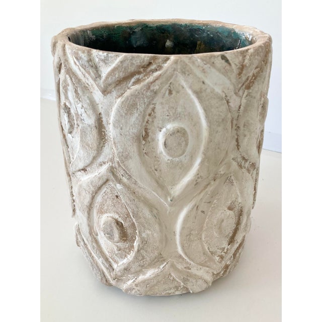 Off-white Modern French Artisan Cylindrical Ceramic Cachepot For Sale - Image 8 of 12