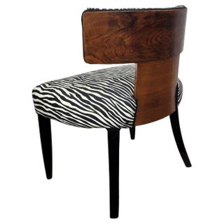 Mid-Century Italian Art Deco Briar Walnut Animalier Zebra Upholstered Chair, 1940s For Sale