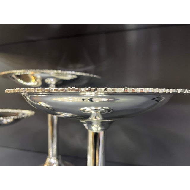 Boho Chic Tall Three-Piece Silver Plated Brass Dessert Stand Set, Set of 3 For Sale - Image 3 of 9