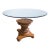 Round Glass Top Coffee Table With Hand Carved Wood Pedestal Base For Sale