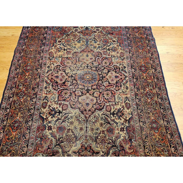 19th Century Persian Kashan Rug, Hand-Knotted Wool, Floral Pattern, Ivory & Saffron,5x7 For Sale - Image 10 of 16