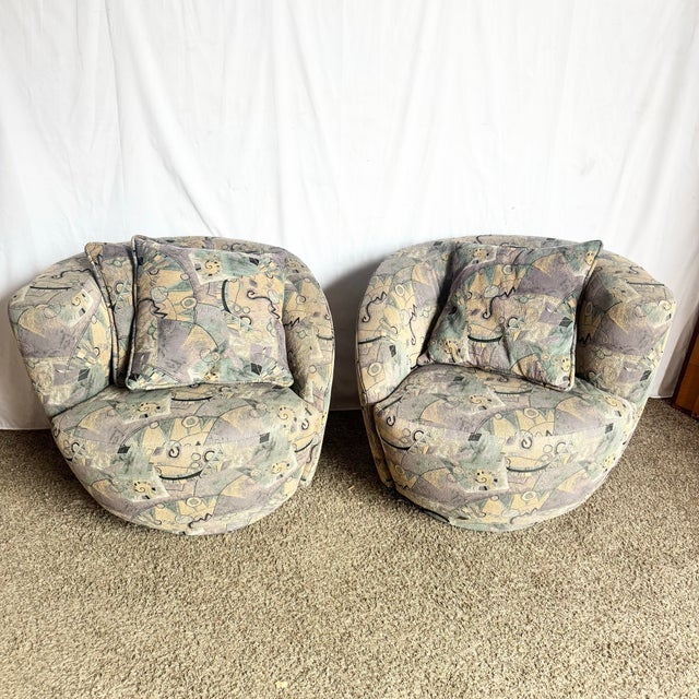 Purple Postmodern Blue Gray and Purple Nautilus Swivel Chairs - A Pair For Sale - Image 8 of 11