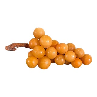 Vintage Carved Alabaster Grapes on Natural Wood Stem For Sale