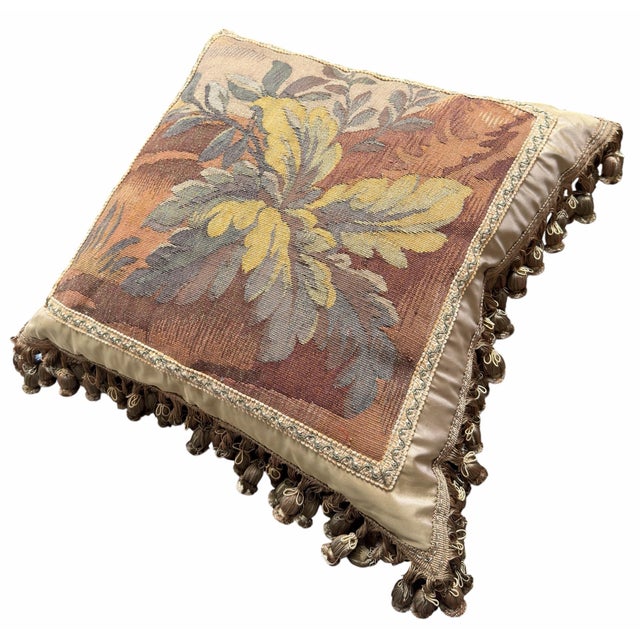 French Aubusson Tapestry & Silk Down Designer Pillow.