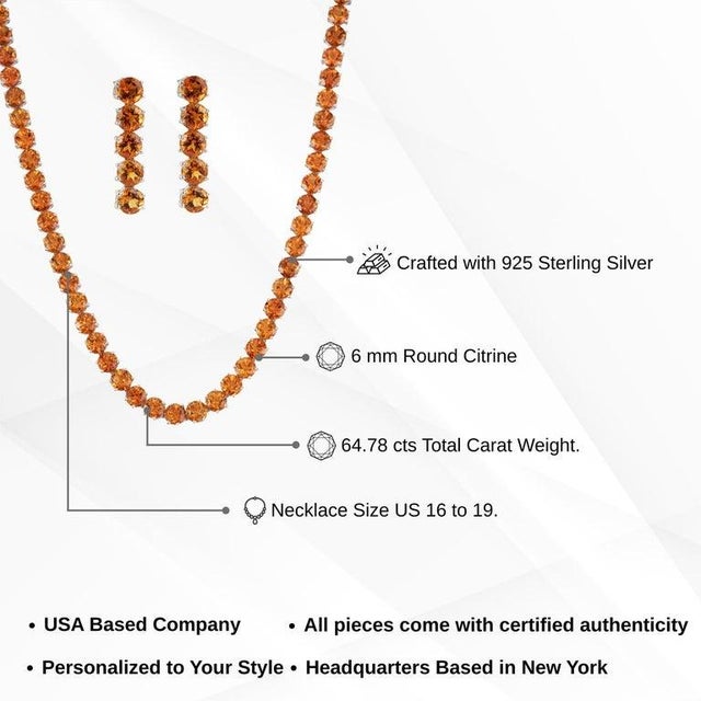 Bling Citrine Tennis Necklace & Bracelet Set in 925 Sterling Silver, 3 Pieces For Sale - Image 12 of 14