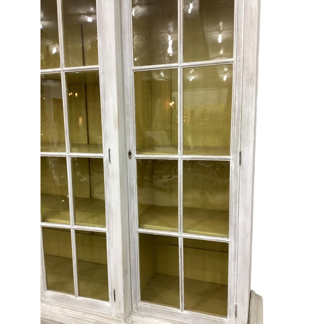 Wood Antique English White Washed Glazed Front Step Back Bookcase For Sale - Image 7 of 8