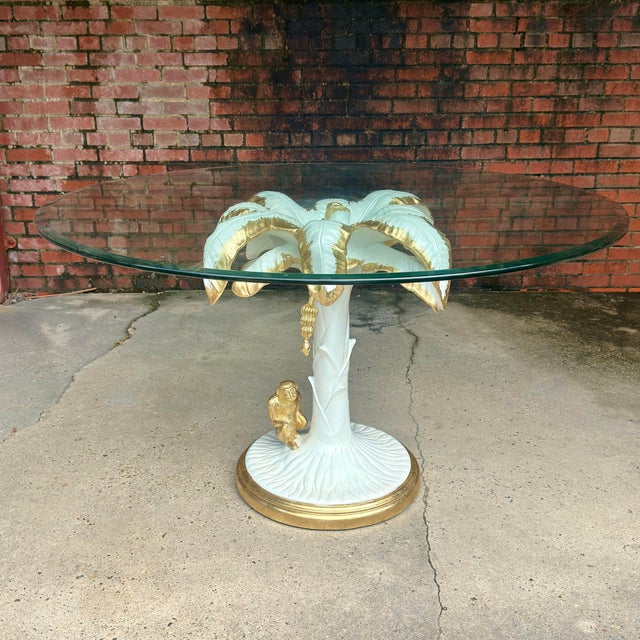 Chinoiserie Late 20th Century Palm Tree Monkey Pedestal Dining Table - Newly Painted For Sale - Image 3 of 12