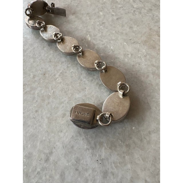 Mid 20th Century Sterling Silver and Malachite Inlay Bracelet For Sale - Image 5 of 5