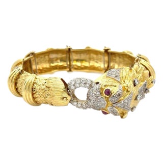 18k Large Diamond Ruby Dragon Head Door Knocker Flex Dome Link Bracelet For Sale