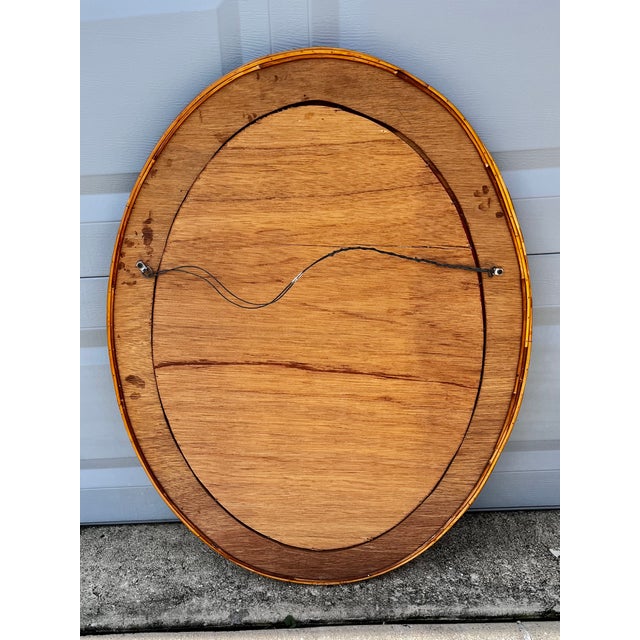 Mid Century Modern Oval Rattan Split Reed Wall Mirror | Attributed to Gabriella Crespi For Sale - Image 13 of 14
