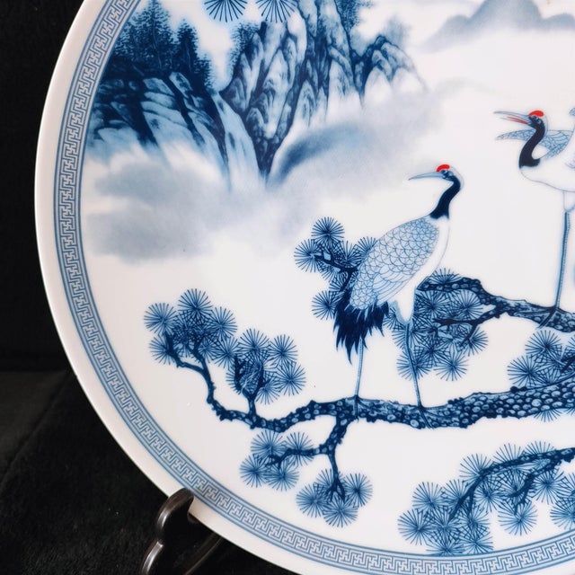 Chinese Ceramic Plate,Blue and White Porcelain Plate Hand Painted Cranes and Pine Pattern For Sale - Image 9 of 10