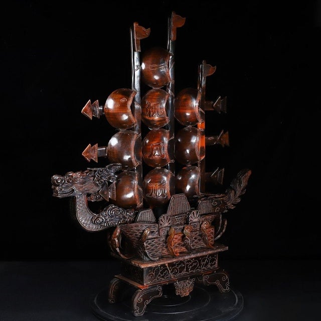 Monumental Vintage Chinese Hand-Carved Horn Dragon Boat - 29" Tall "Smooth Sailing" Sculpture For Sale - Image 9 of 10