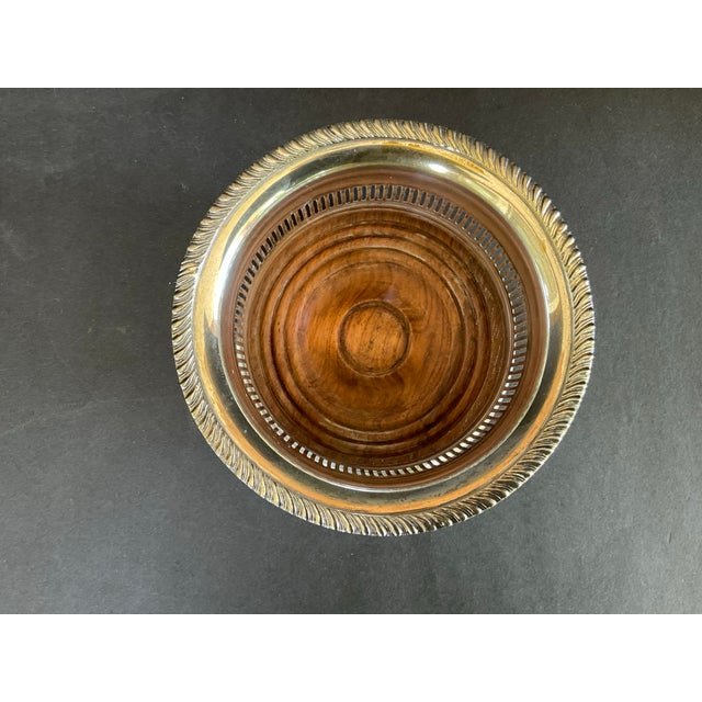 Silver Vintage Reticulated Silver Plate Wood Wine Bottle Coaster For Sale - Image 8 of 8
