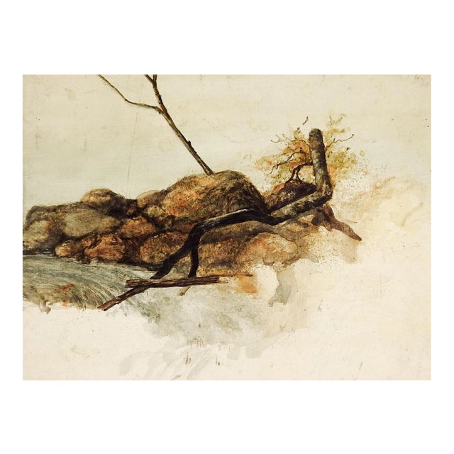 Vintage River Rapids Painting Study For Sale