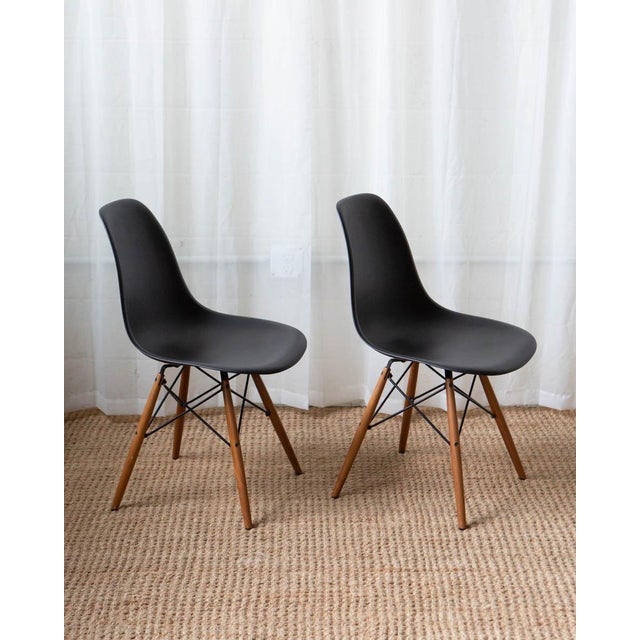 Eames Black Plastic Moulded Contemporary Dining Chairs - Set of 4 For Sale - Image 11 of 11