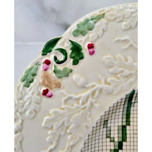 English Mason’s Ironstone Sampler Needlepoint Sporting Plates With Embossed Floral Borders, Set of 6, Circa 1930 For Sale - Image 15 of 18