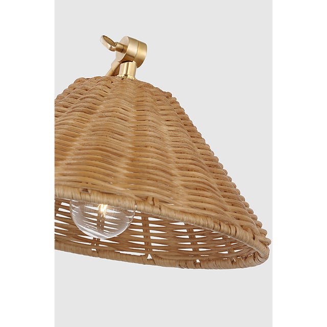 Traditional Marie Flanigan for Visual Comfort Signature Wimberley Single Library Wall Light in Soft Brass with Natural Wicker Shade For Sale - Image 3 of 7