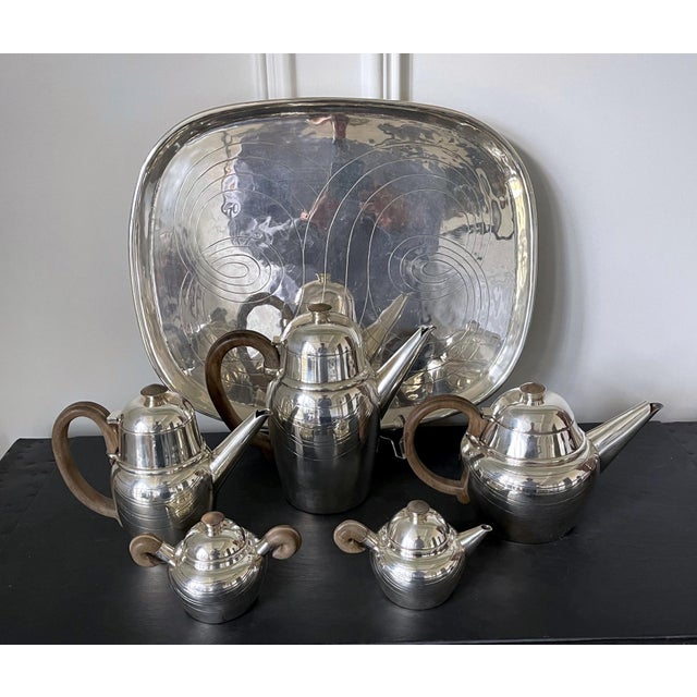 Wood Large Mexican Modern Sterling Silver Coffee Tea Serving Set William Spratling For Sale - Image 7 of 18