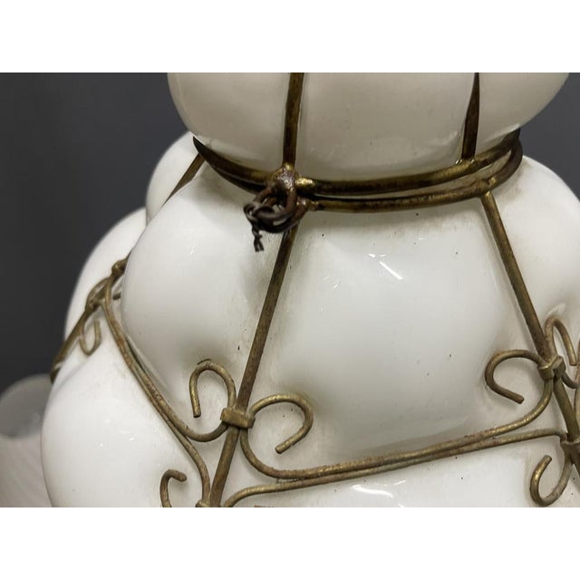 Wrought Iron and White Murano Glass Pendant Light, 1960s For Sale - Image 6 of 17