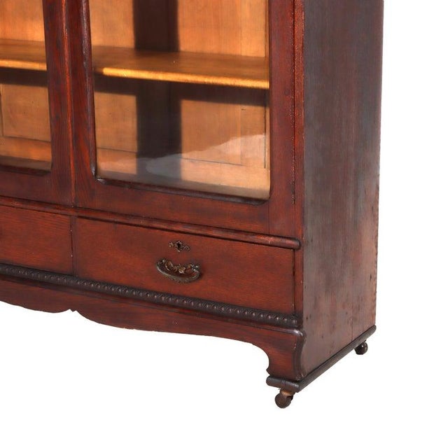 Arts & Crafts Arts & Crafts Oak 2-Door & 2-Drawer Bookcase With Cutout Gallery C1910 For Sale - Image 3 of 16