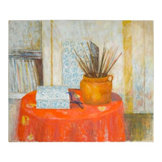 Brushes With Blue and White Boxes by Jean Hannon For Sale