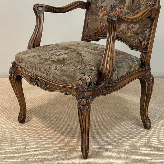 Antique French Louis XV Walnut Needlepoint Armchair ~ Fauteuil For Sale - Image 9 of 18