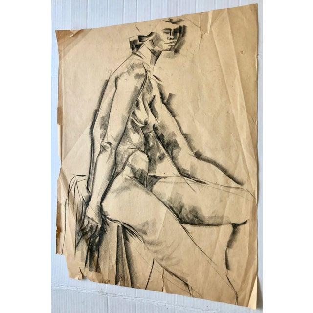 Mid-Century Modern Mid-Century Charcoal Cubist Female Nude For Sale - Image 3 of 12