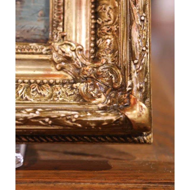 Pair of 19th Century French Marine Oil Paintings in Giltwood Frames, Dated 1878 For Sale - Image 11 of 12