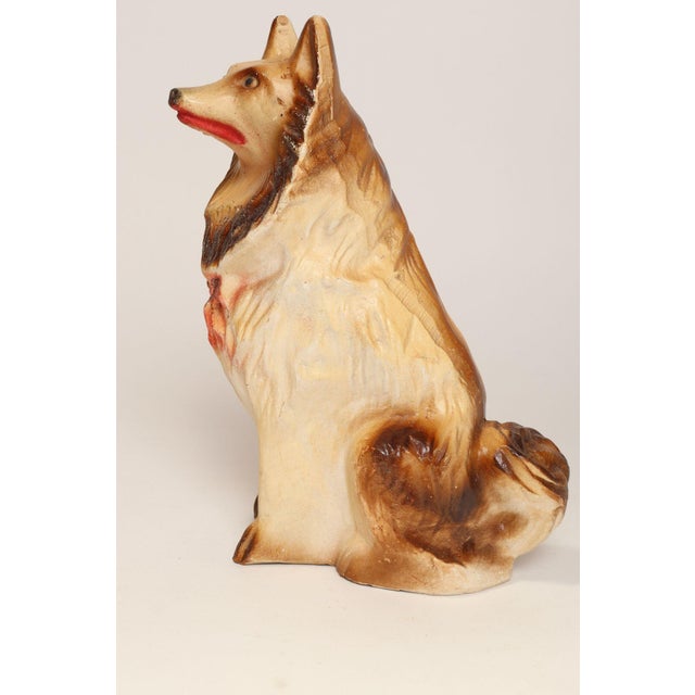 Folk Art Vintage Folk Art Chalkware Carnival Chalk Brown Collie Dog Sculpture / Figurine For Sale - Image 3 of 15