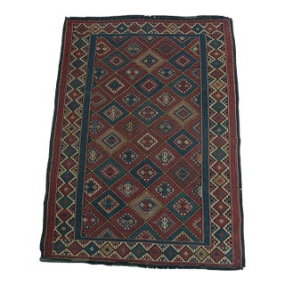 1920 Antique Geometric Sumak Flat Weave Rug For Sale