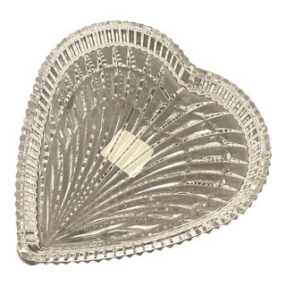 Signed Waterford Cut Crystal Heart Shaped Tray For Sale